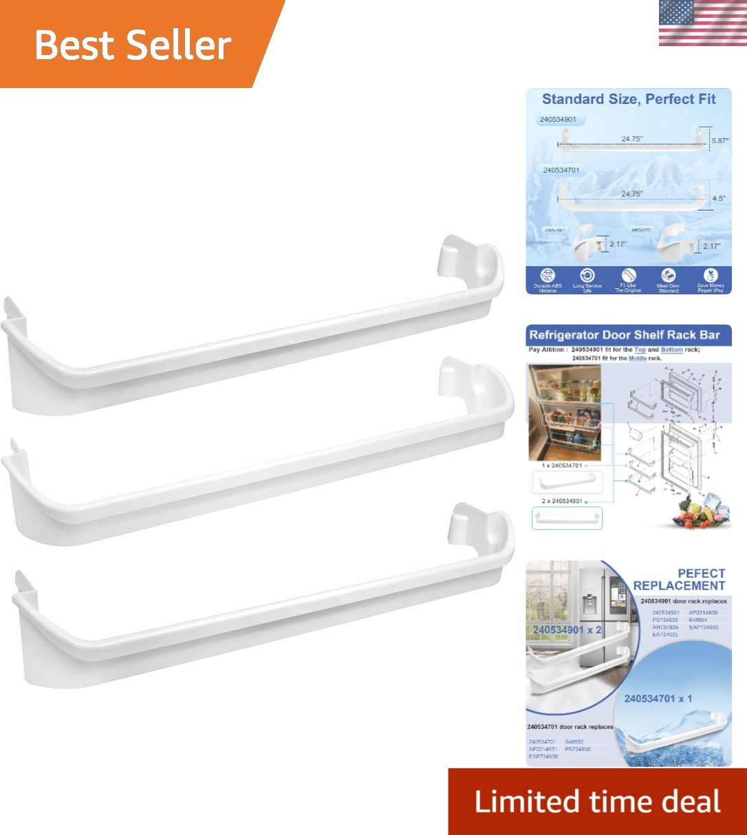 3-Pack Refrigerator Door Shelf Bar Retainers for Frigidaire & Kenmore Models gallery