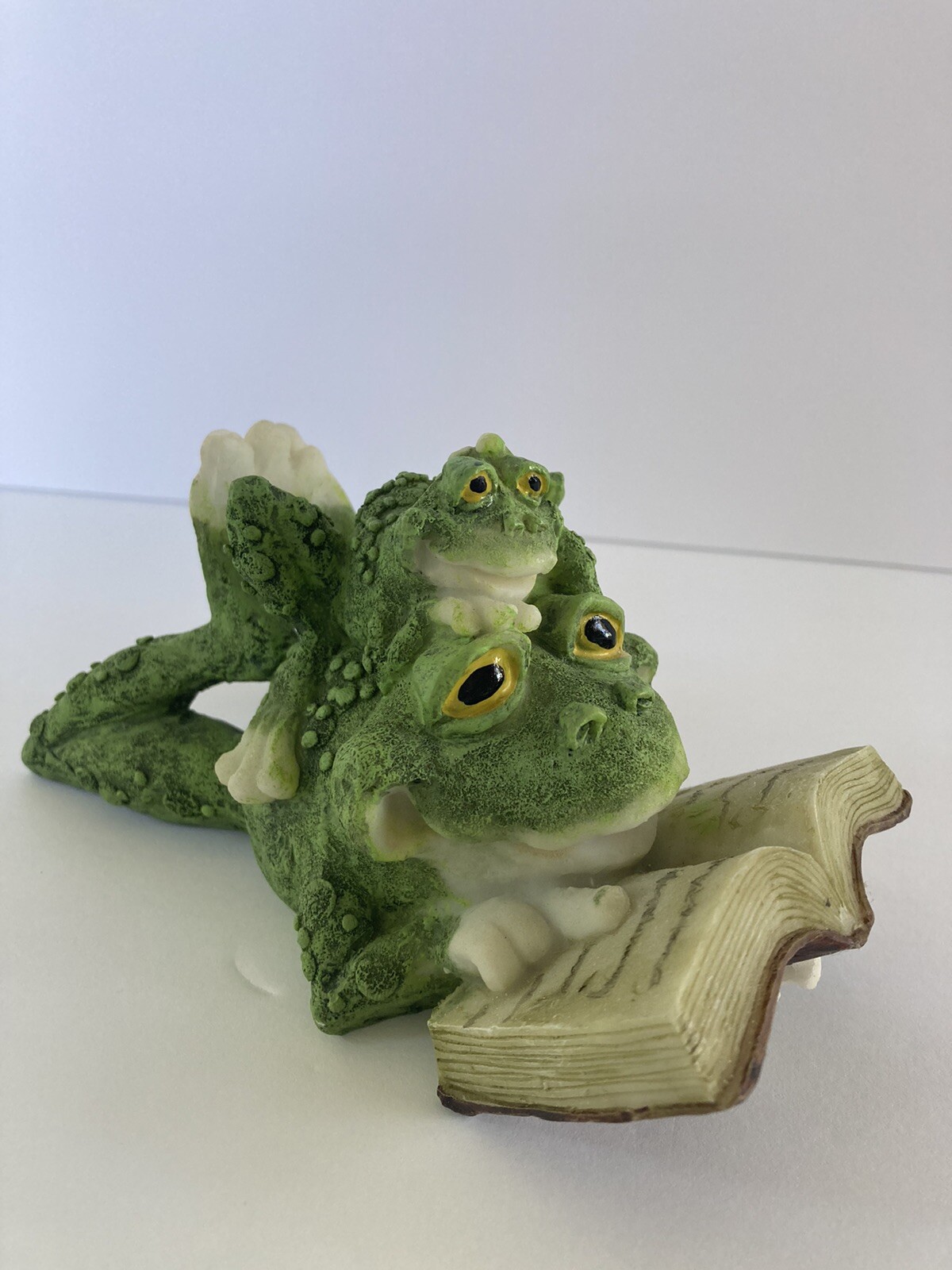 Relaxing Reading Book Frog Friends, Piggyback, Resin Figurine ADORABLE gallery