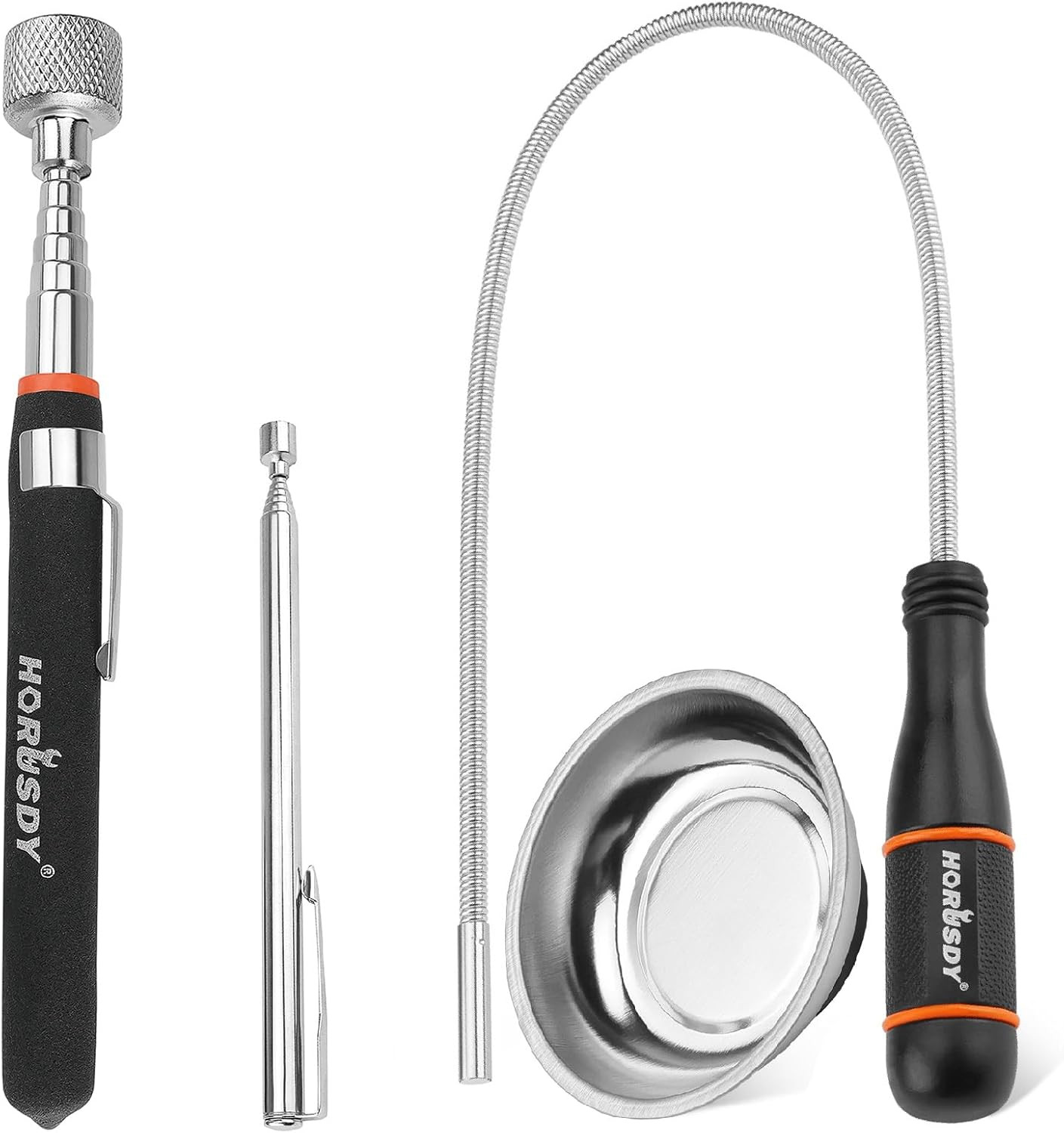 4 Piece Magnetic Pickup Tool Set Telescoping Flexible Grabber Tray gallery
