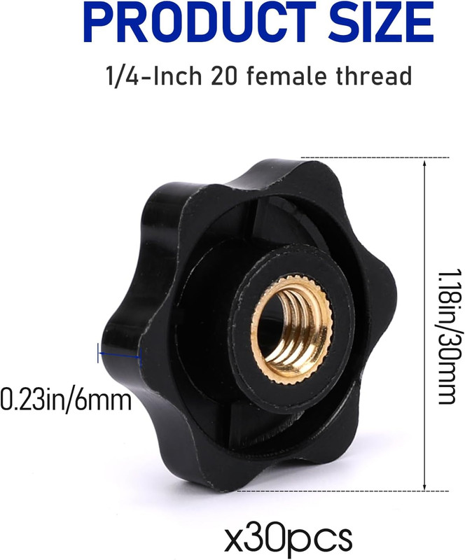 30 Pack 1/4-20 Knob 6 Star Knobs 1/4 Inch 20 Threaded Female Hexagon Head Jig Cl gallery