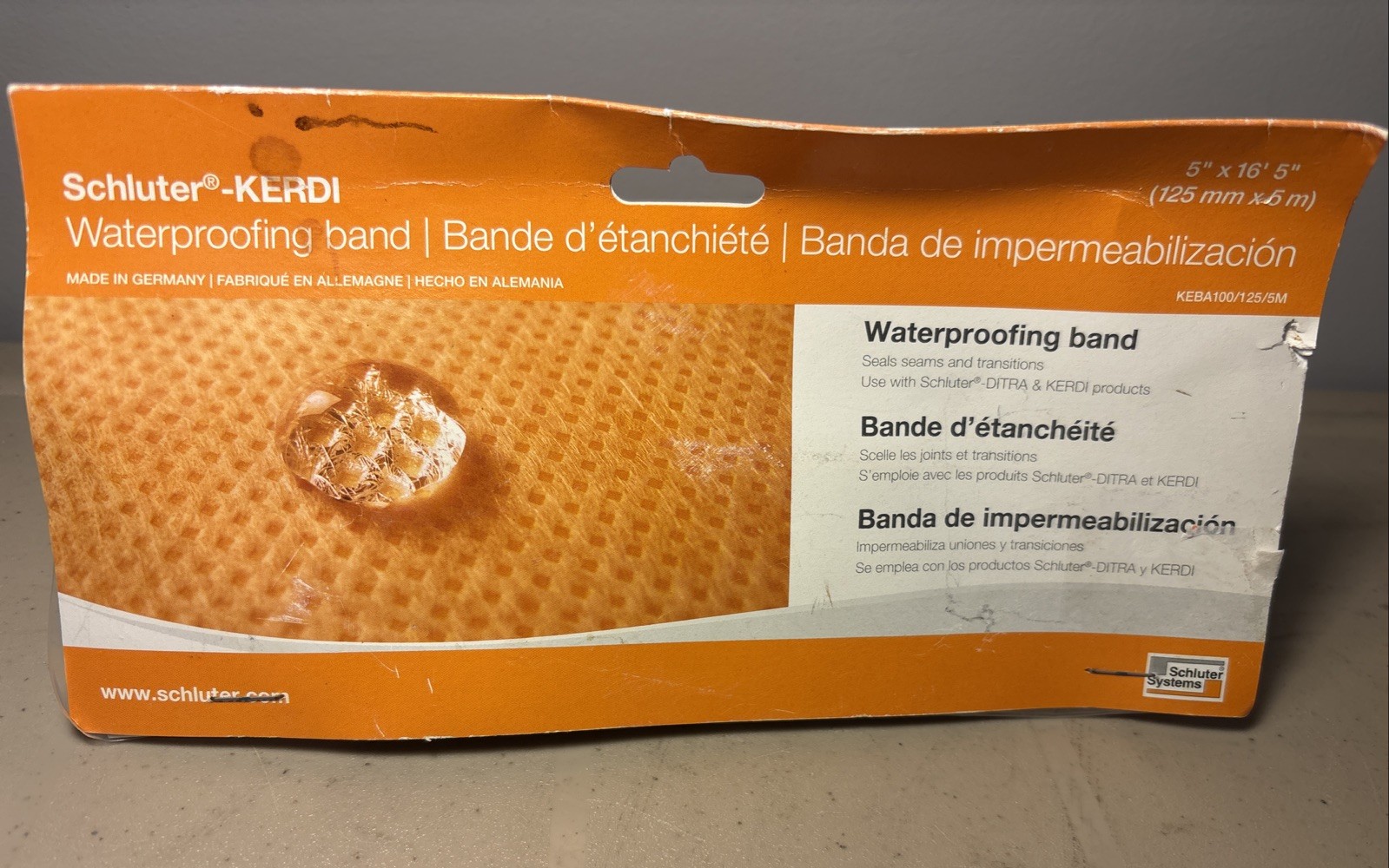 Schluter-KERDI Waterproofing Band Germany 5” x 16’ 5” New In Package gallery