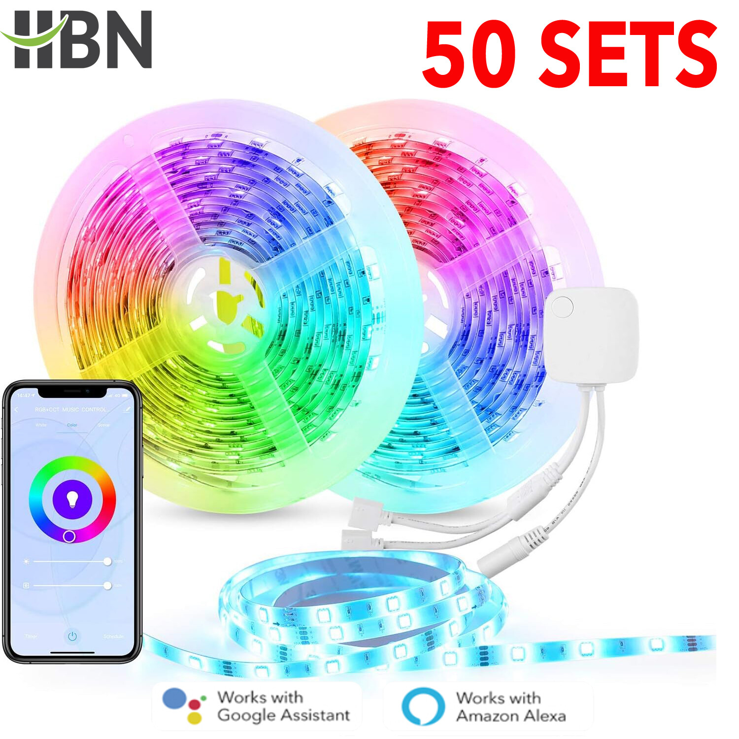 HBN 16.4 Ft - 1640 Ft Smart LED Strip Lights, WiFi RGB, Work with Alexa,Google gallery