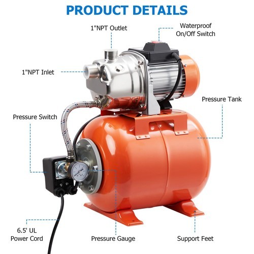 1HP Stainless Steel Shallow Well Pump with Pressure Tank,Winter Proof for Home gallery