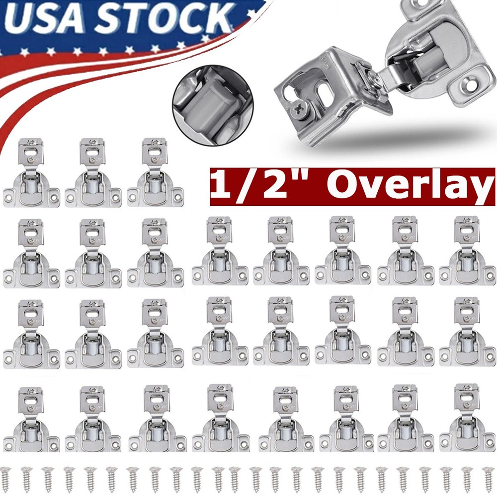1/2" Overlay Soft Close Face Frame 105° Compact Door Cabinet Hinges Handware Lot