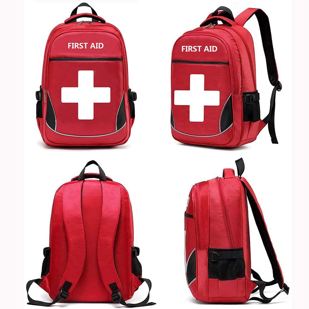 First Aid Bag Empty Red Bag First Responder Trauma Backpacks Multi-Pocket Tra... 2