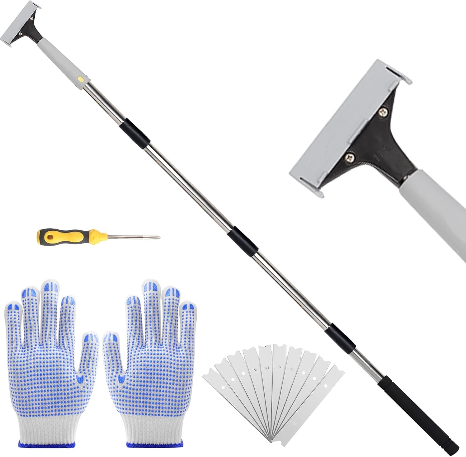 Long Handle Floor Scraper Tool 4 Inch Razor Blade Adjustable for Tile Glue Paint gallery
