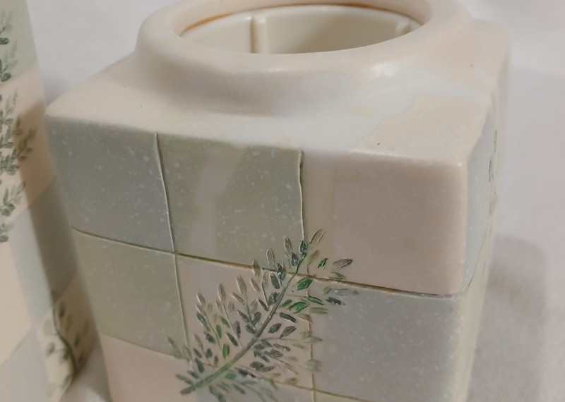 Bathroom Set Soap Dispenser & Dixie Cup Dispenser Hand Painted Ceramic Green gallery