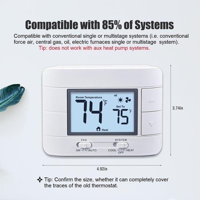 Non-Programmable Thermostats for House, up to 2 Heat/ 2 Cool, with Room Temperat gallery