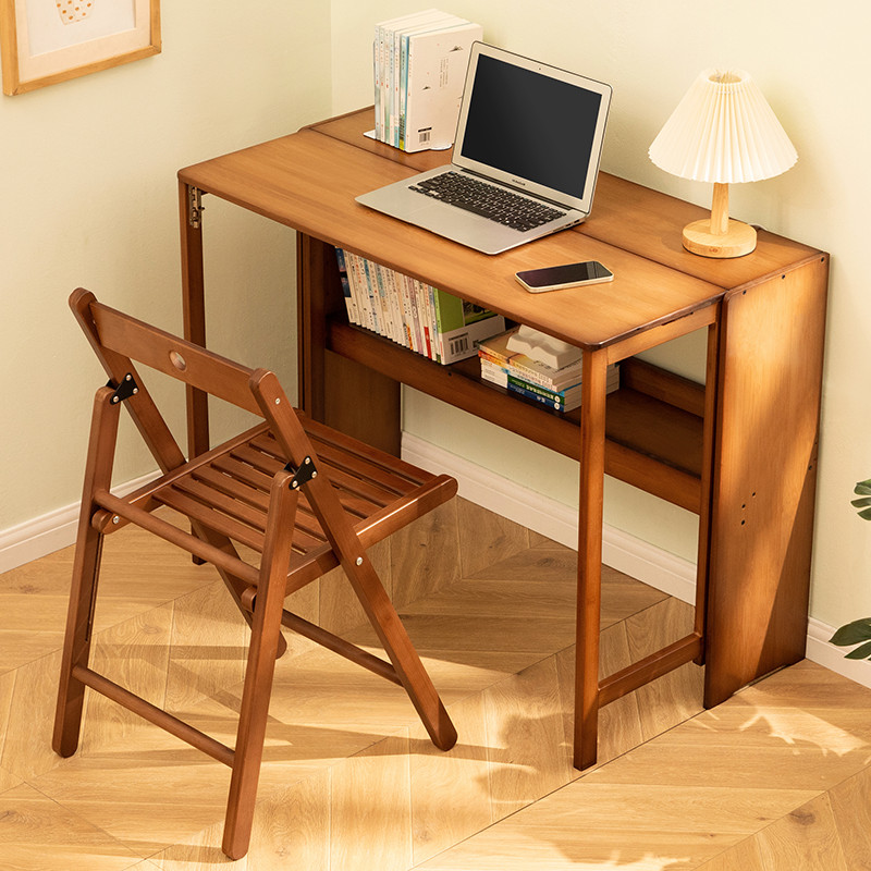 Modern Bamboo Folding Desk Storage Computer Desk Home Office Gaming Study Table gallery