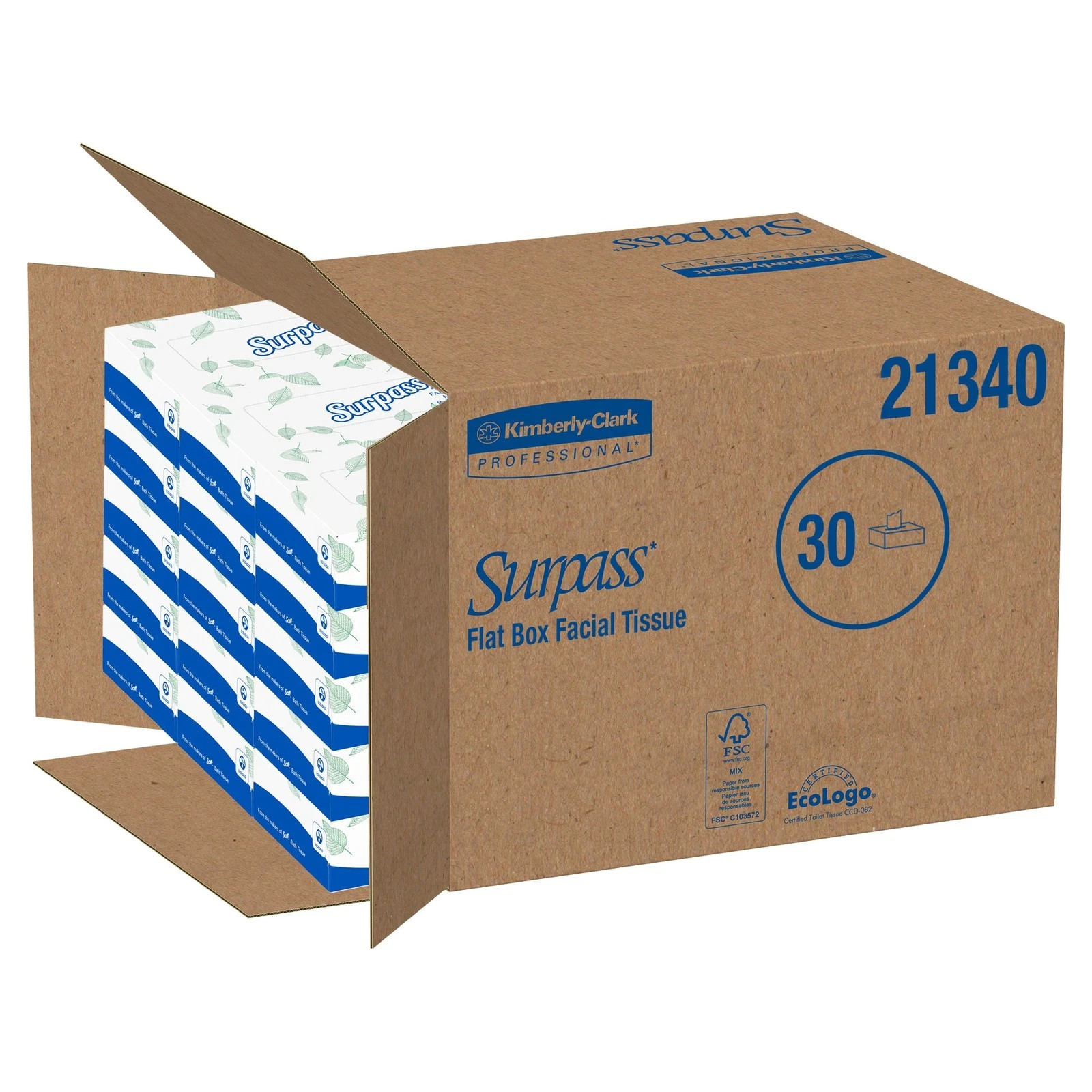 Surpass 21340 Facial Tissue, 2 Ply, Flat Box, 30 Packs of 100, 3000 Total gallery