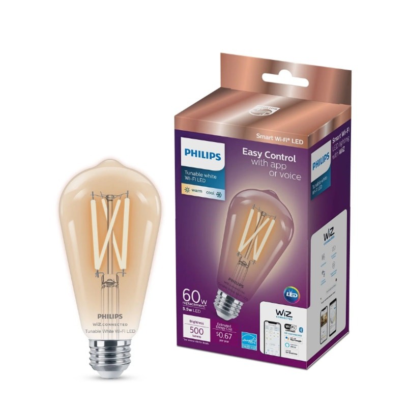Philips Wi-Fi Connected LED 60-Watt ST19 Filament Tubular Light Bulb New gallery