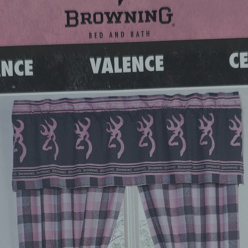 Browning Window Valance Buckmark Plaid Pink Hunting Lodge 63 in x 21 in gallery