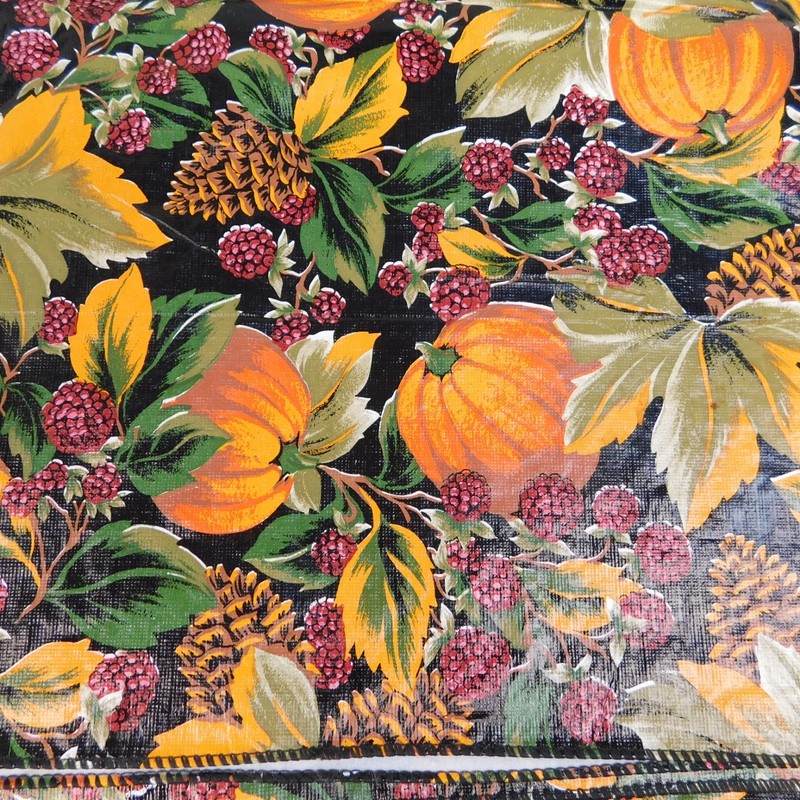 90s Fall Harvest Pumpkins Flannel Back Vinyl Tablecloth 52" x 90" Oblong #1204 gallery