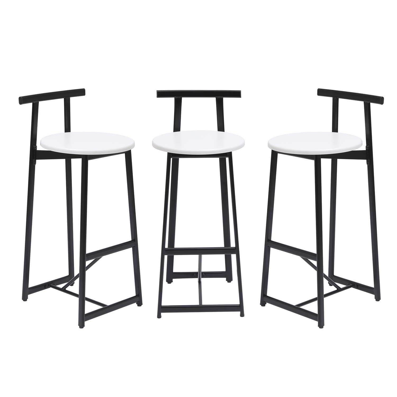 Set of 3 Bar Stools with Backrest, Modern Counter Height Kitchen Chairs Metal gallery