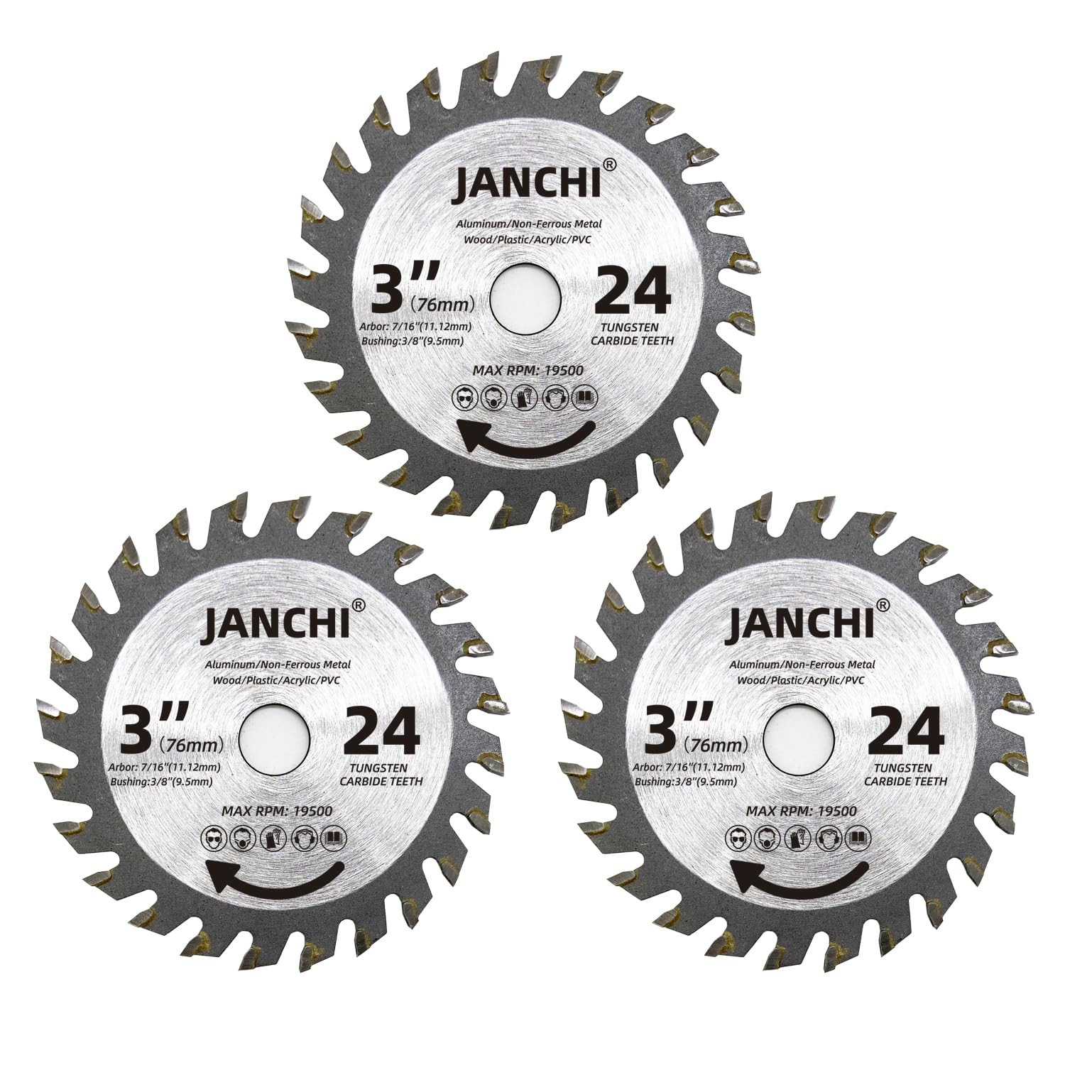 3Pack 3 Inch 24T Carbide Circular Saw Blade for Cuts Woods, Plastic, PCV, Acryli gallery