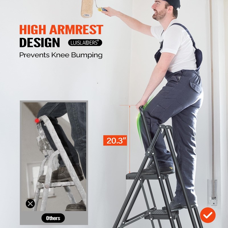 4-Step Ladder with Handrails, 400lbs Capacity Anti-Slip Folding Step Stool New gallery