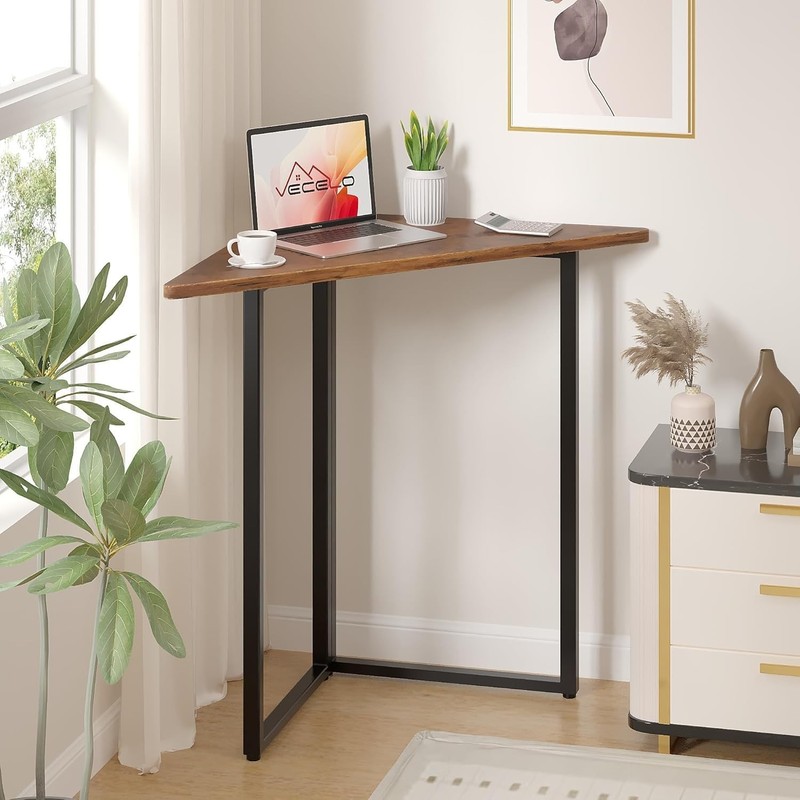 Corner Shelf, End Side Tables, Triangle Shelves with Metal Frame for Small gallery
