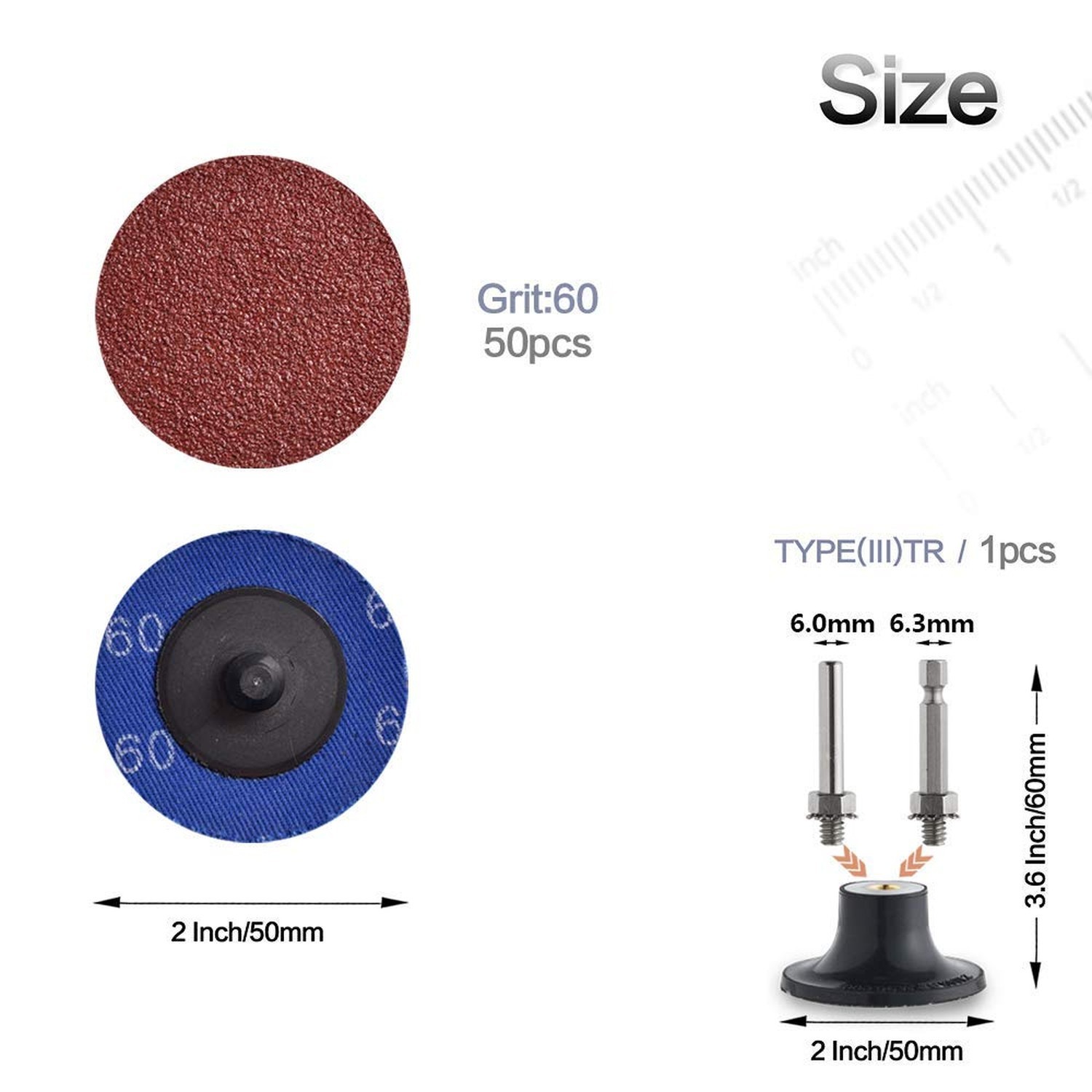 Miroku 50Pcs P60 2 inch Quick Change Discs Set, A/O Sanding Discs with 1/4" H... gallery
