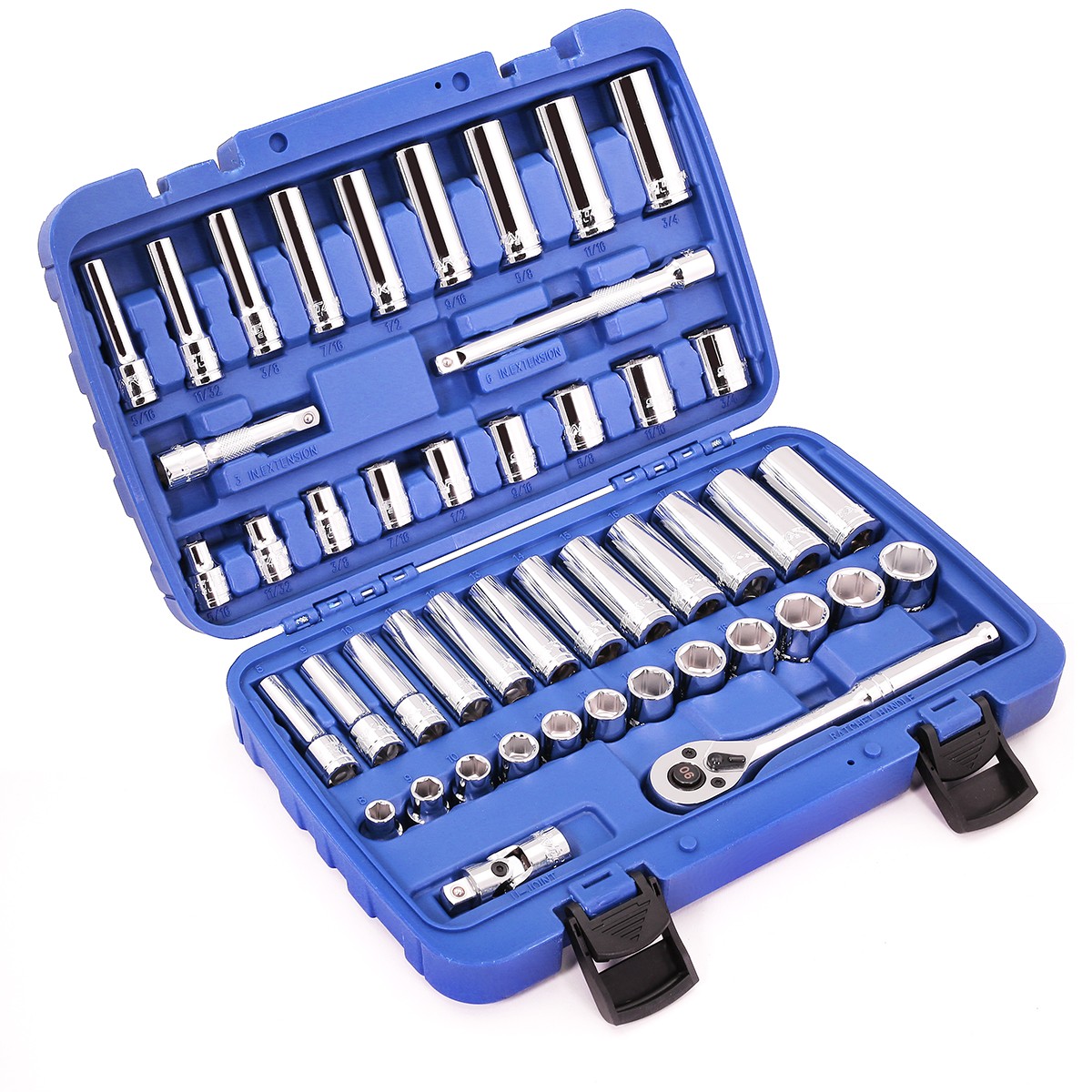 47pcs 3/8 in. Drive Socket Set (SAE/MM) 90T Ratchet Extension Bar 6pt Socket Set gallery