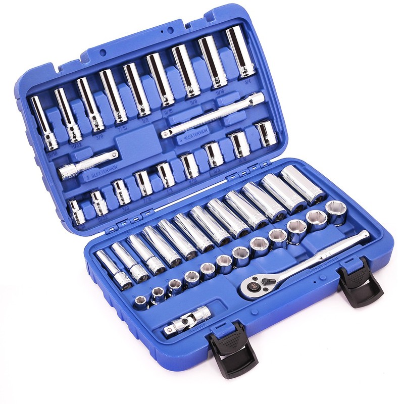 47pcs 3/8 in. Drive Socket Set (SAE/MM) 90T Ratchet Extension Bar 6pt Socket Set gallery