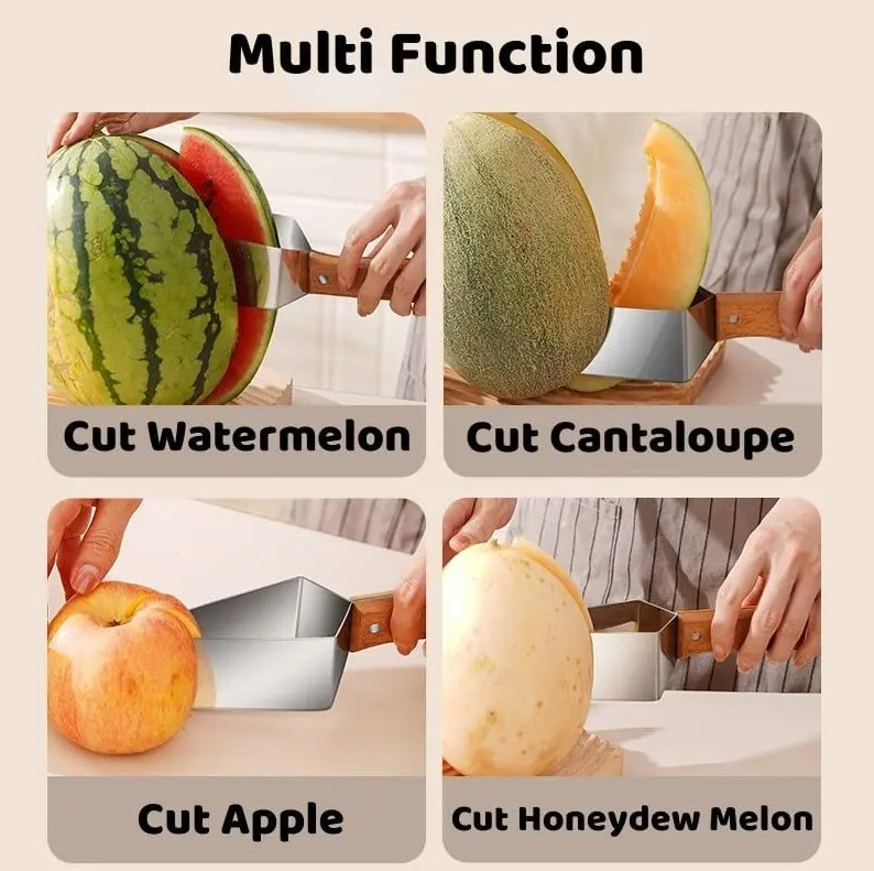 1 pc Stainless Steel Watermelon Slicer Cutter with Wooden Handle gallery