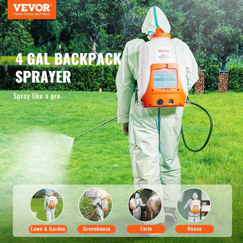 Battery-Powered Backpack Sprayer – 4 Gal, 0–90 PSI, 8 Nozzles, 12V 8Ah Lithium gallery