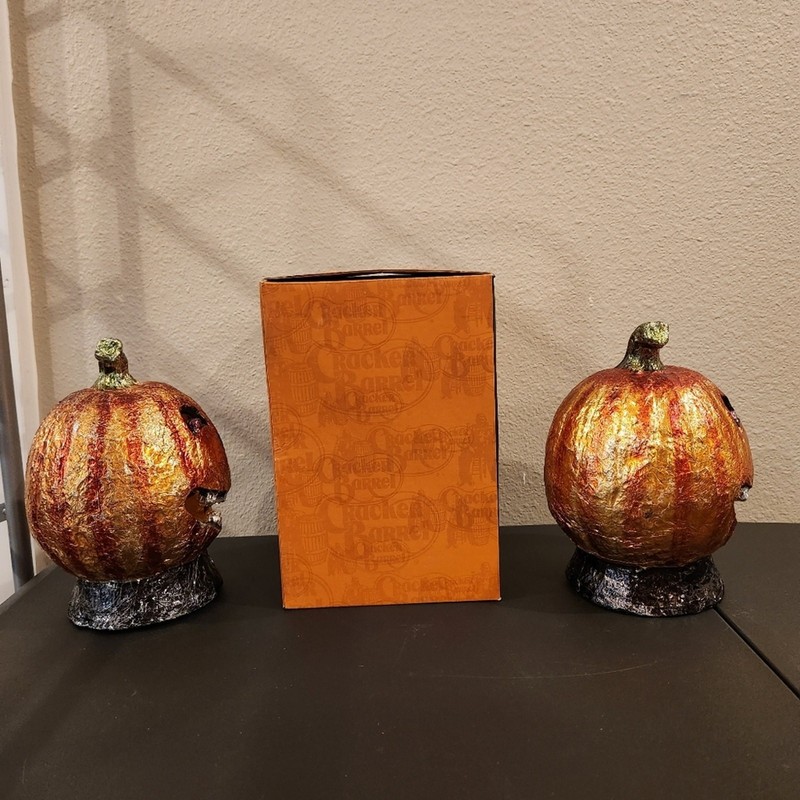 CRACKER BARREL MASQUERADE PARTY Light Up Halloween Jack O Lanterns FLAWED gallery