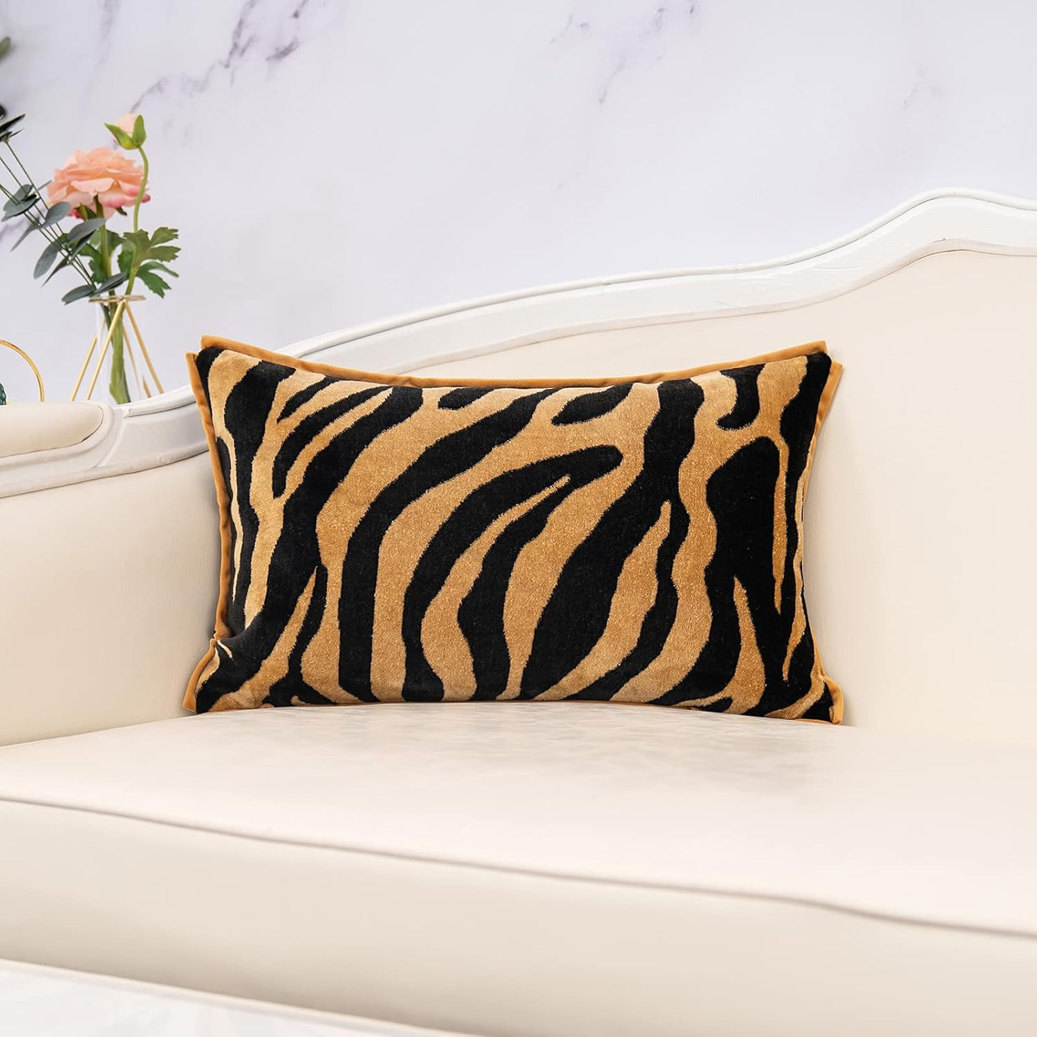 Black and Gold Rectangle Pillow Cover Cut Velvet Zebra Print Cushion Cover Luxur gallery