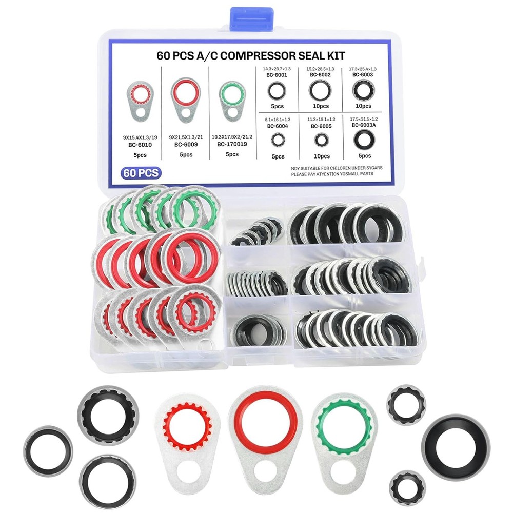 60PCS A/C O Ring Kit,Air Conditioning Compressor Gasket Seals,O Ring Assortme...