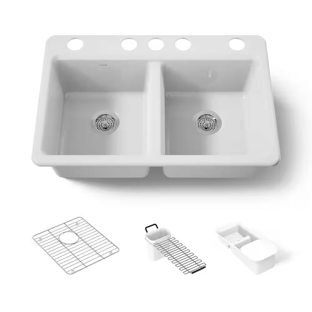 Riverby Workstation Undermount Cast Iron 33 5-Hole Kitchen Sink Kit White w/ Acc gallery