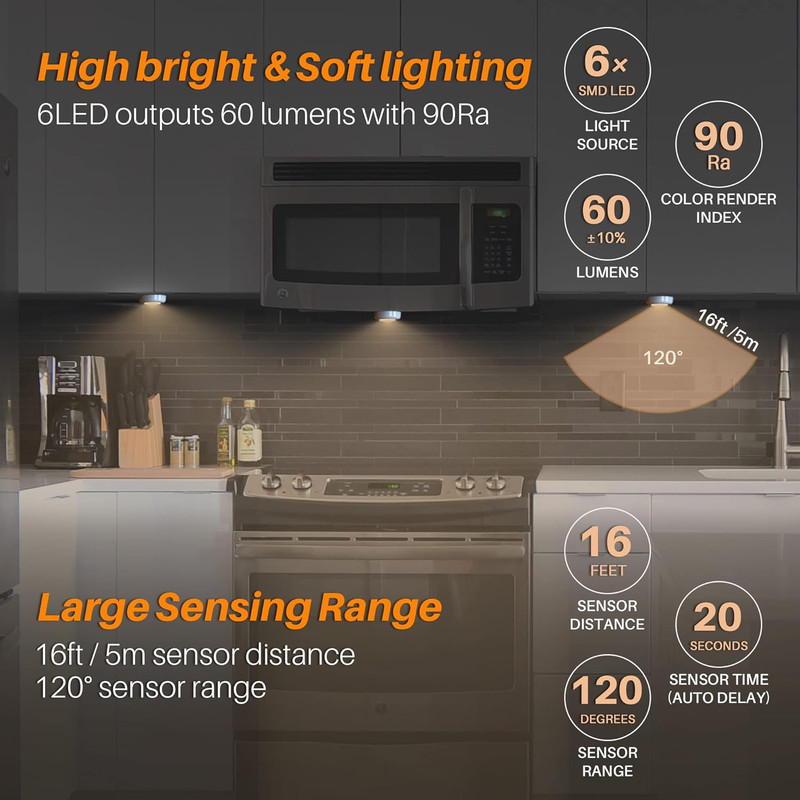 STAR-SPANGLED 6 Pack 2.8” Motion Sensor Lights Indoor AAA Battery Operated, Stic gallery