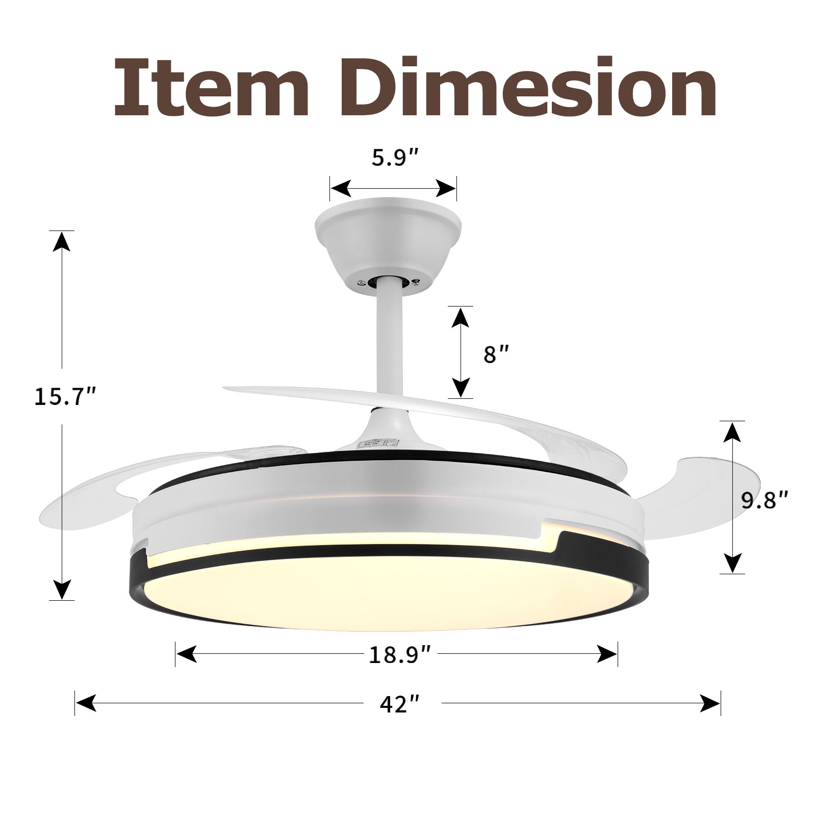 42" Modern 3 Color Light Ceiling Fan w/ Light Remote Control Retractable Blades gallery