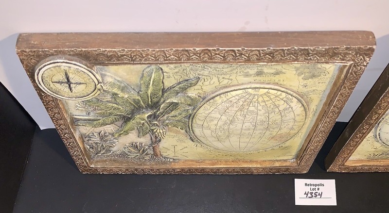 2 Globe Safari Map Ceramic Embossed Wall Art Plaques Tina Chaden ARTIQUE Vintage gallery