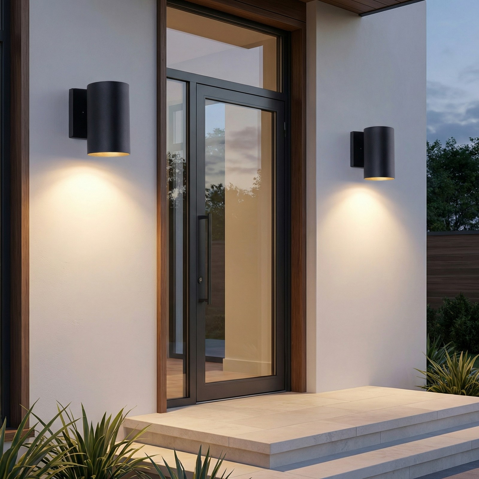 2 Pack 7'' Outdoor Wall LED Light Modern Black Porch Sconce Mount Metal Fixture gallery