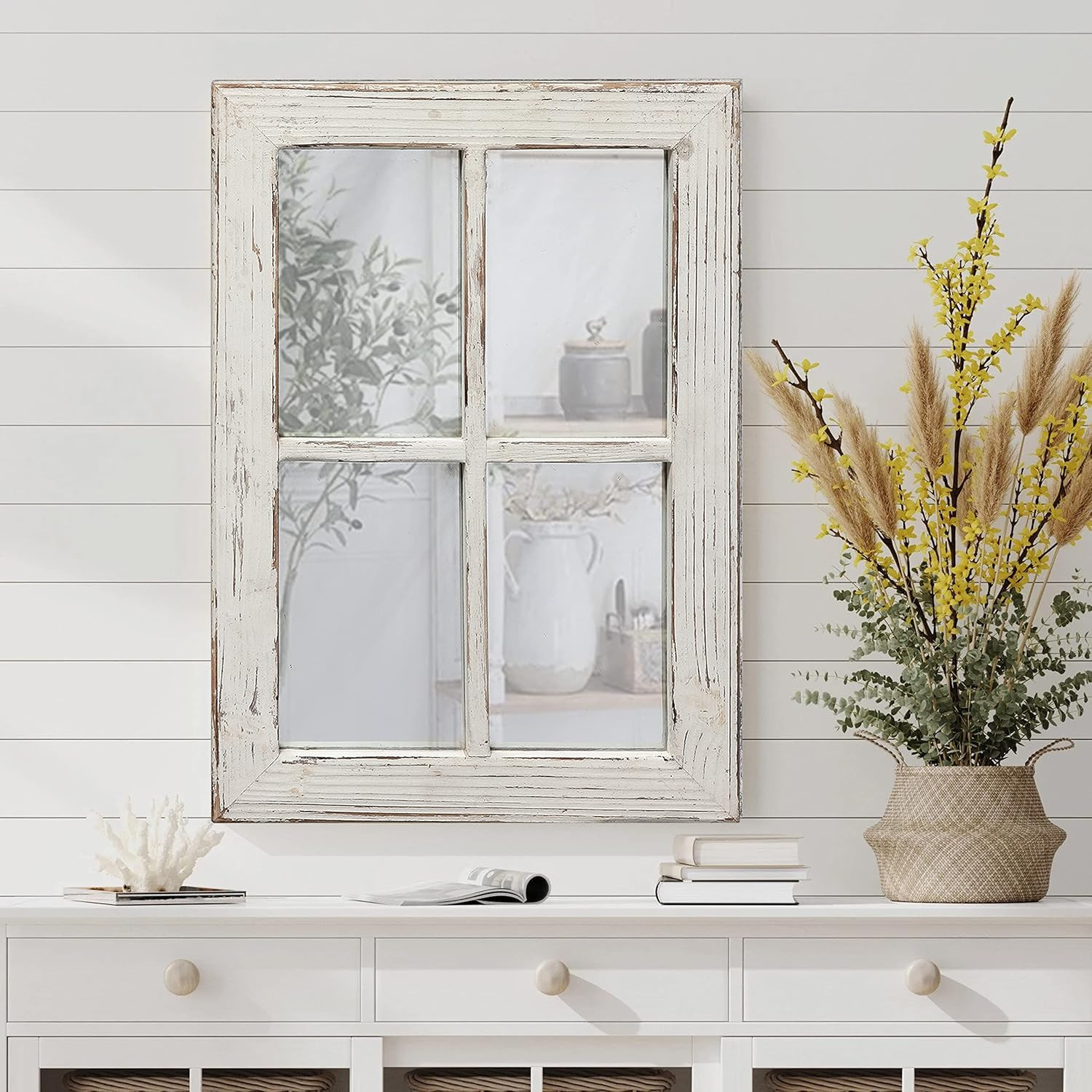 Rustic Small Window Pane Mirror Wall Decor 11 x 16 inches Hanging Style 1 gallery