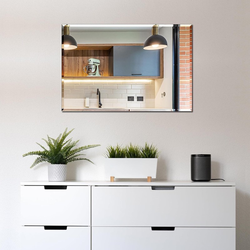 Rectangle Wall Mirror Frameless for Bathroom with Safety Hanger 1" Beveled Edge gallery
