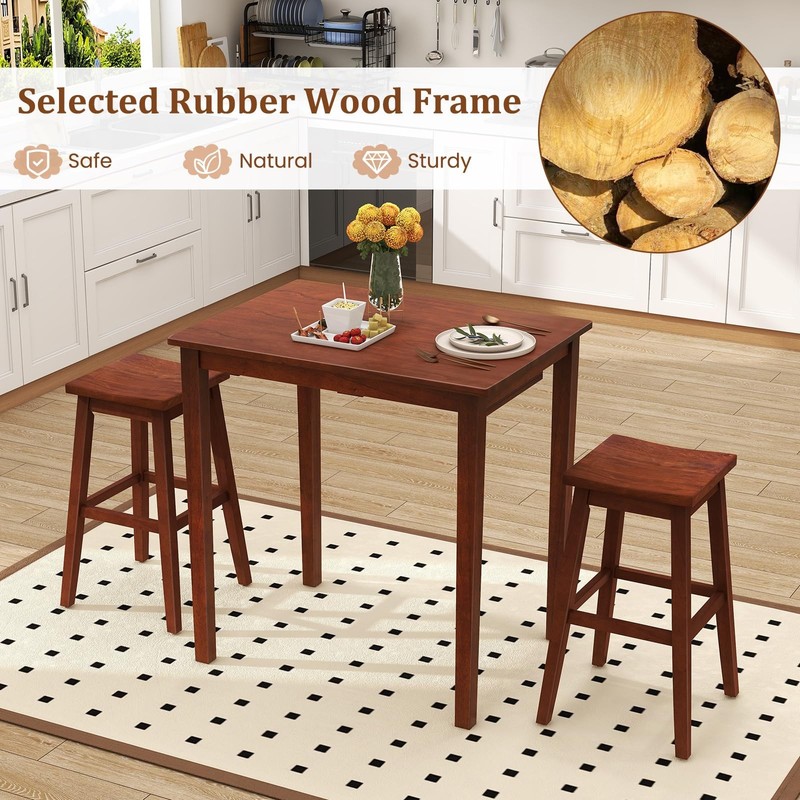 Bar Table and Chairs Set - 3-Piece Counter Height Dining Table Set with Hanga... gallery