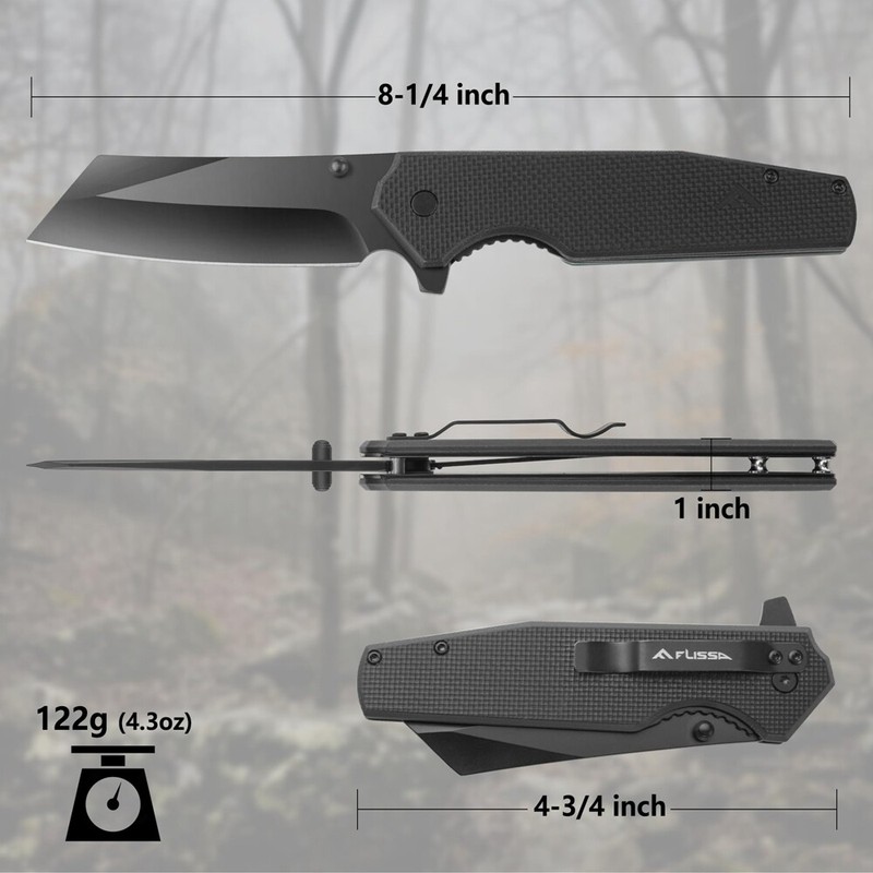 FLISSA Folding Utility Knife G10 Handle 4-3/4 Reverse Tanto Folding Pocket Knife gallery