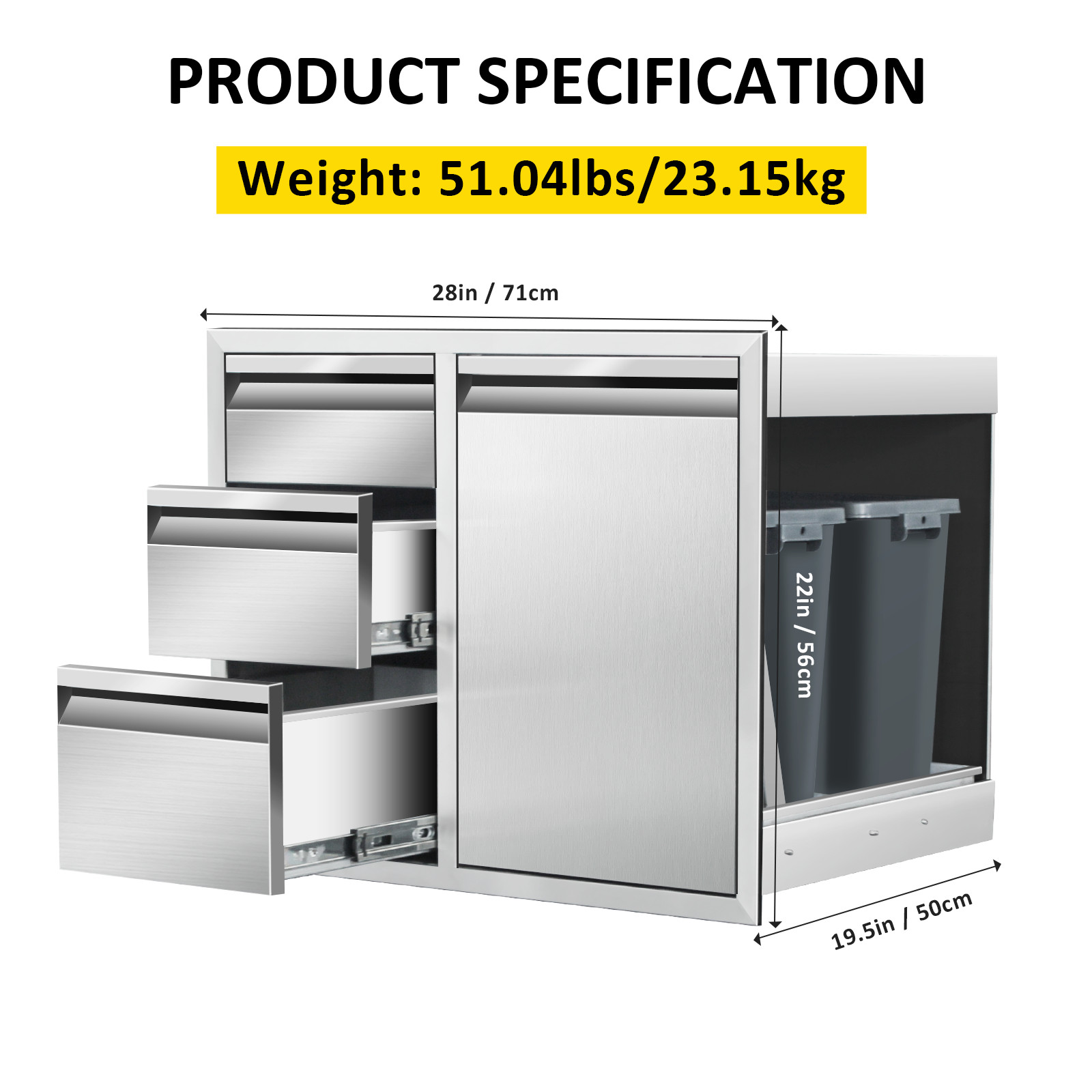 Outdoor Kitchen Drawer Combo Cabinet Steel Built-in Triple Drawers&Trash Storage gallery