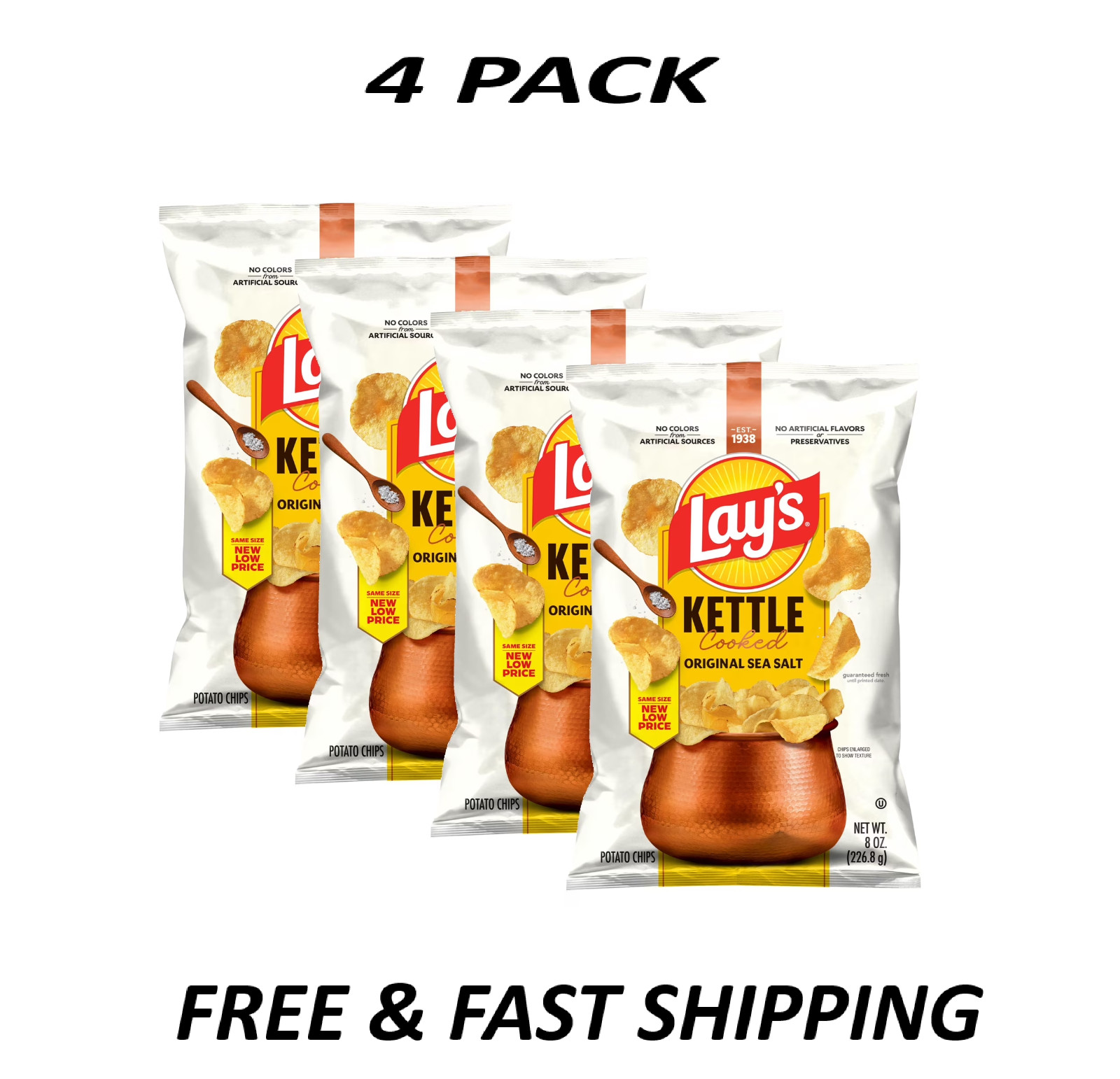 (4 Pack) Lay’s Original Sea Salt Kettle Cooked Potato Chips Bag, 8 oz​. gallery