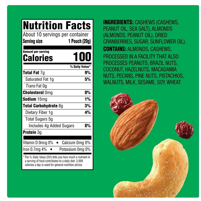 Emerald Nuts Cashews & Almonds with Dried Cranberries, 100 Calorie Packs, 10 Ct gallery