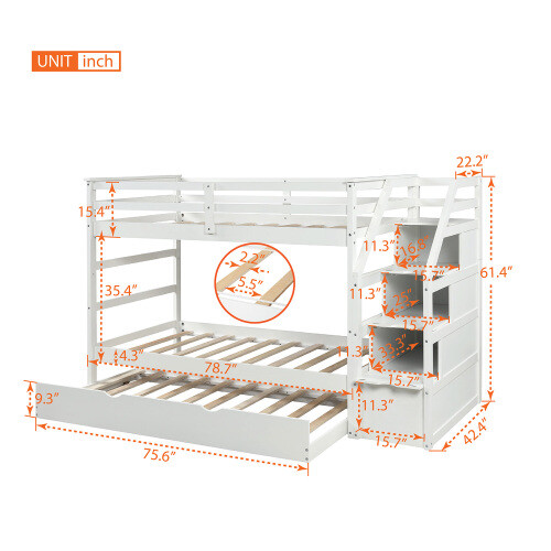 Solid Wood Bunk Bed with Trundle Platform Bed Frames Daybed For Home School Dorm gallery