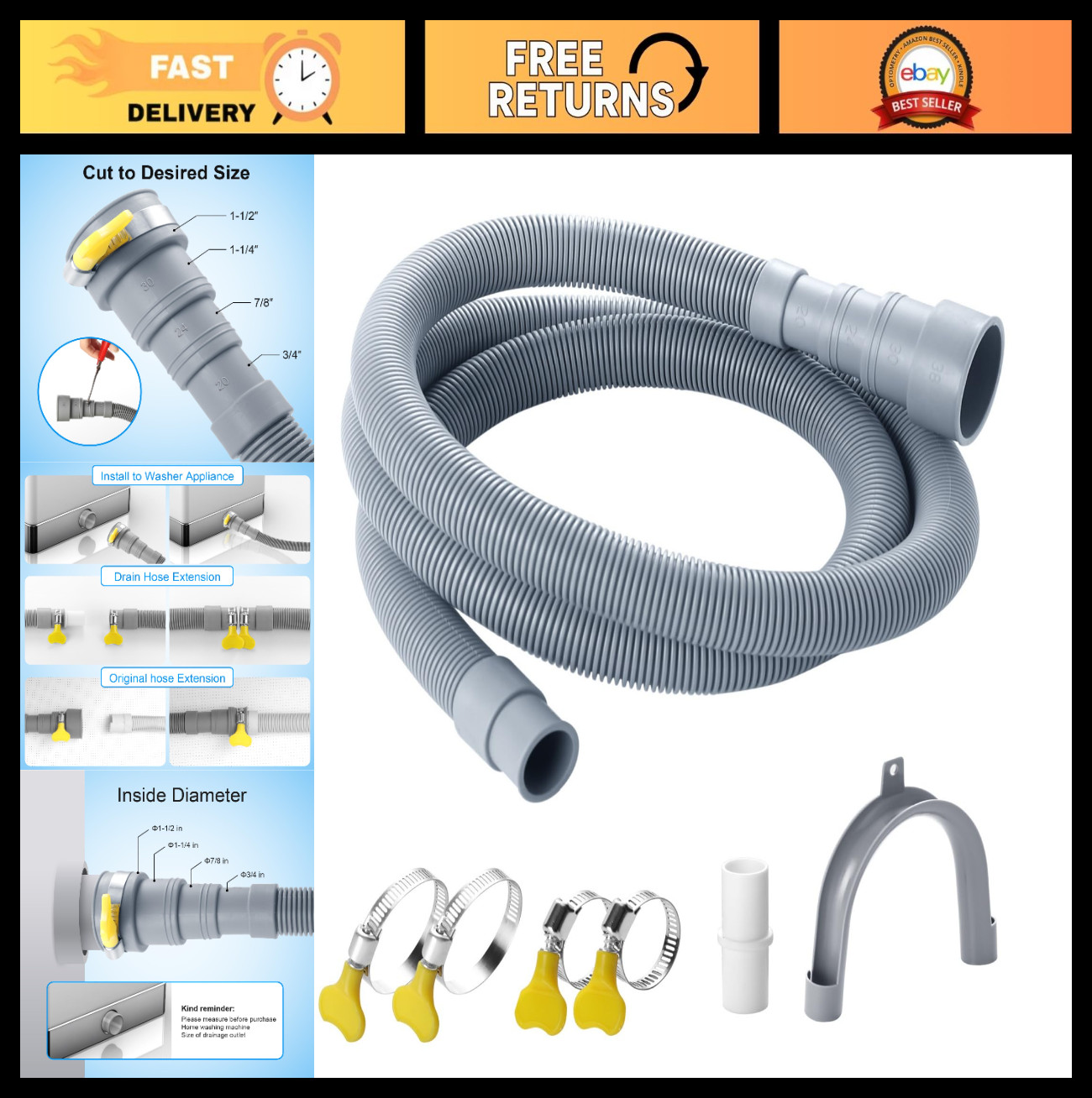 Flexible 3.2 ft Washing Machine Drain Hose Extension Kit, Universal Dishwasher H gallery