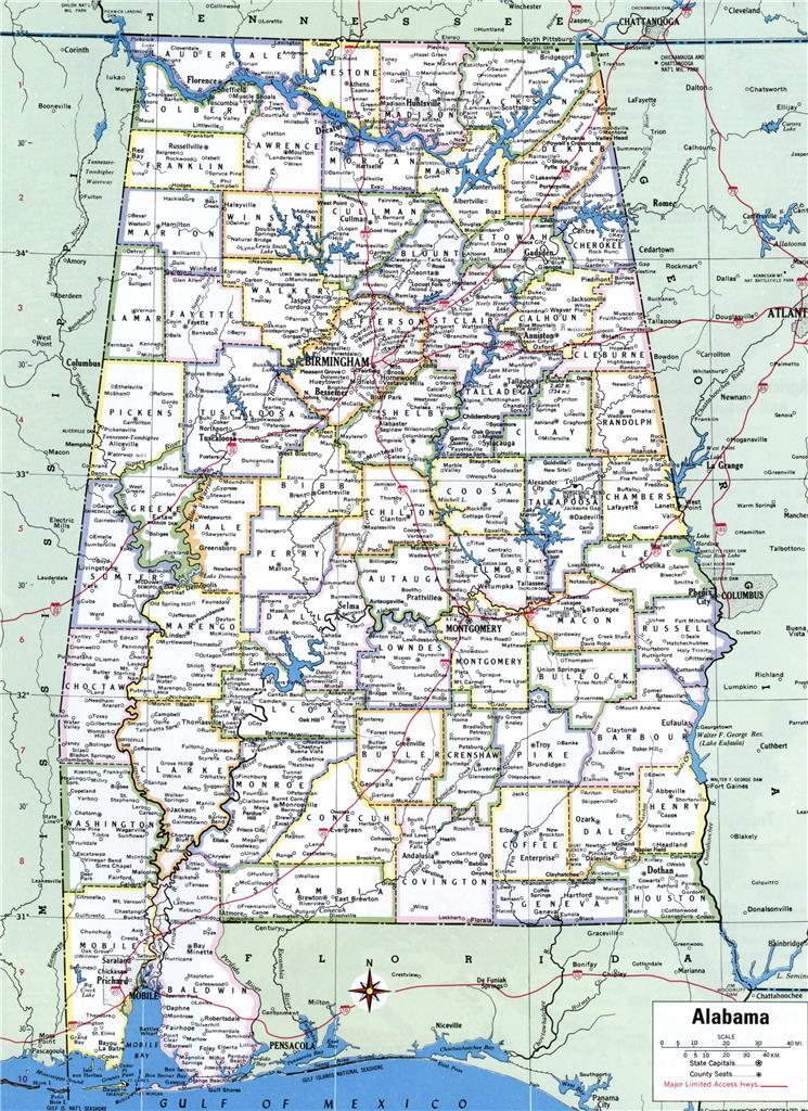 ALABAMA COUNTY ROAD MAP GLOSSY POSTER PICTURE PHOTO PRINT BANNER usa al 9711 gallery