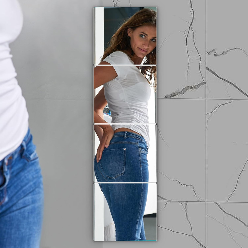 Unbreakable Wall Full Length Mirror Tiles, Long Mirrors for Wall, 4 PCS 10x10 In gallery
