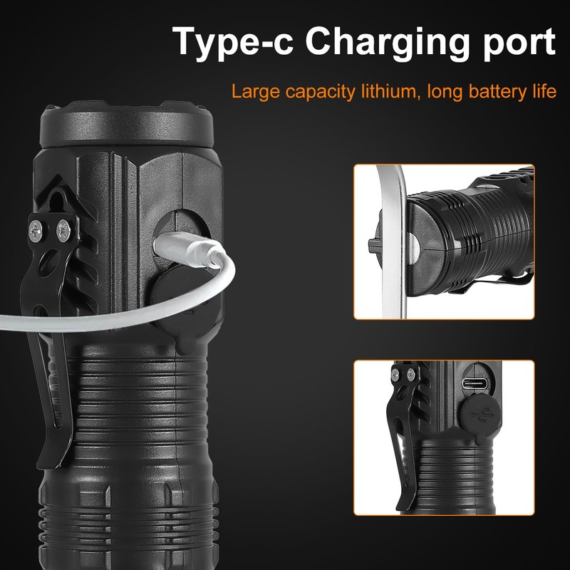 Tactical Flashlight Mini LED Torch Work Light Super Bright USB Rechargeable gallery