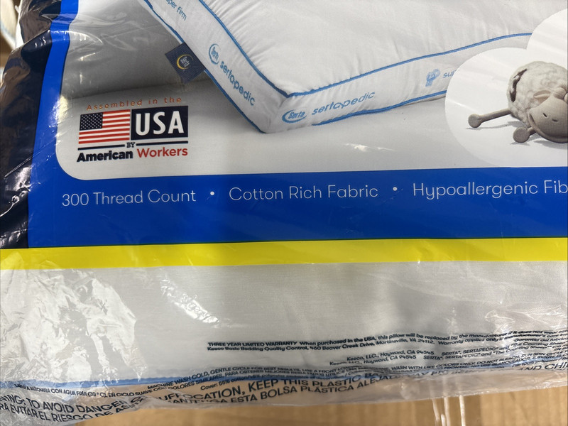 SERTAPEDIC Extra FIRM PILLOWS 2 each STD SIZE HYPOALLERGENIC MACHINE WASHABLE gallery