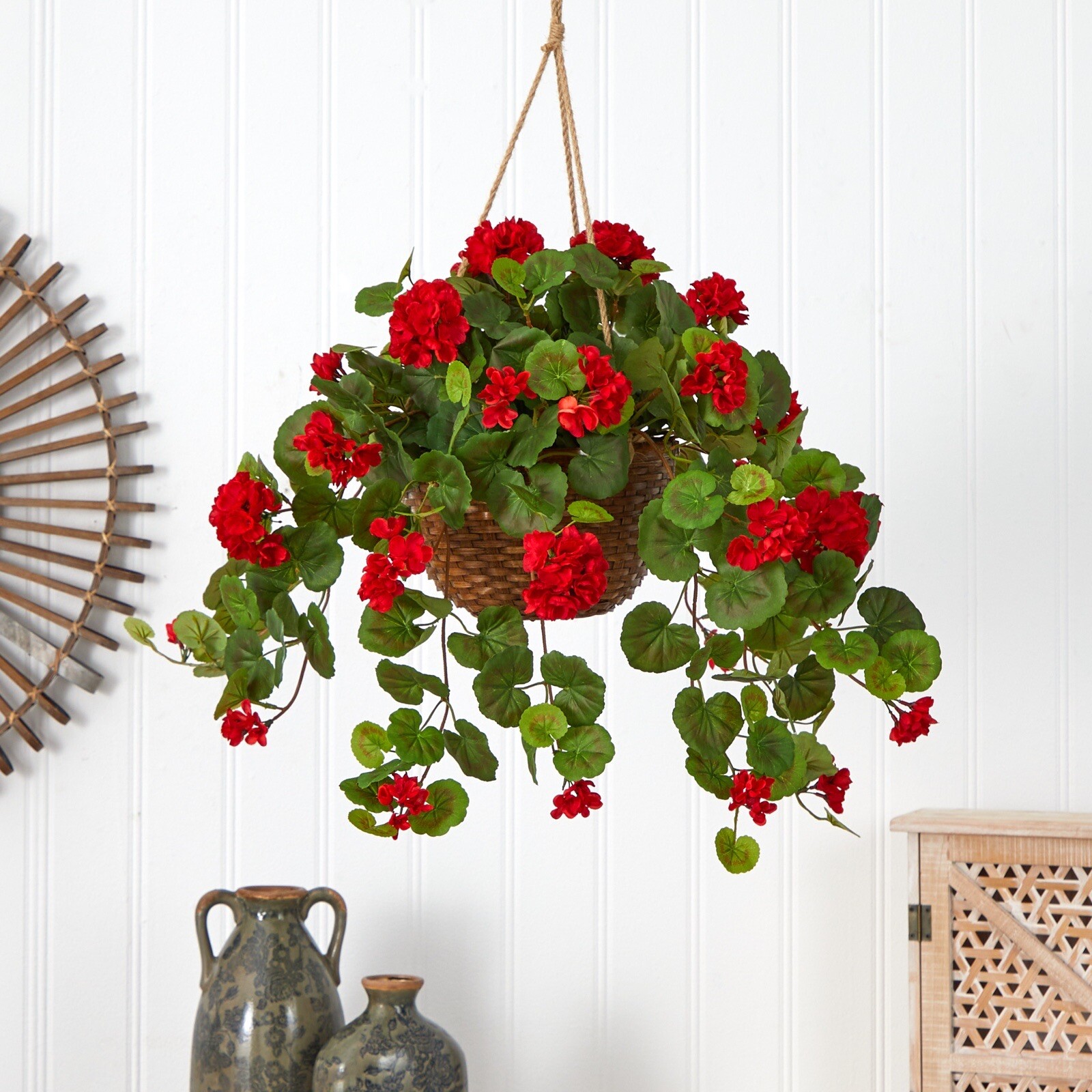 24" Flowering Geranium Artificial Plant Hanging Basket Home Decor. Retail $88 gallery