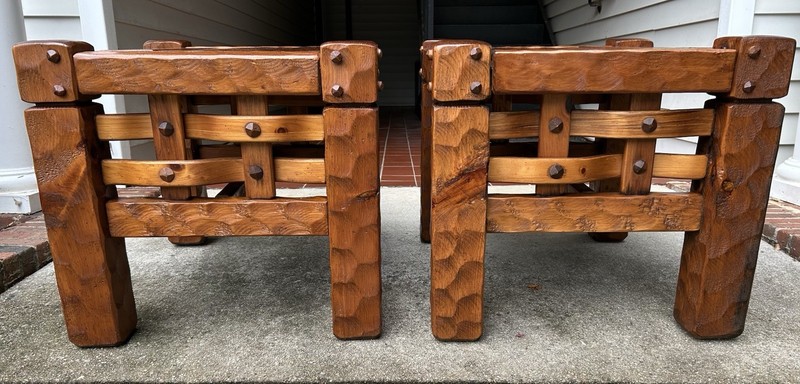 1970s Null Rustic Modern Knotty Pine Lodge End Tables Pair Vintage gallery
