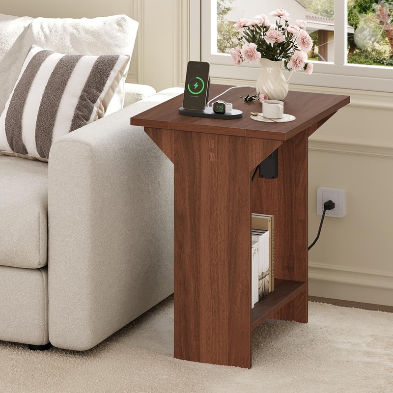 End Table with Charging Station, Foldable Narrow Side Table, Narrow Nighstand... gallery
